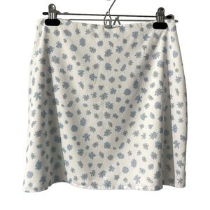 Tiger Mist Floral Mini Skirt Sz M White Blue 60s 90s Y2K Short Lined Clueless